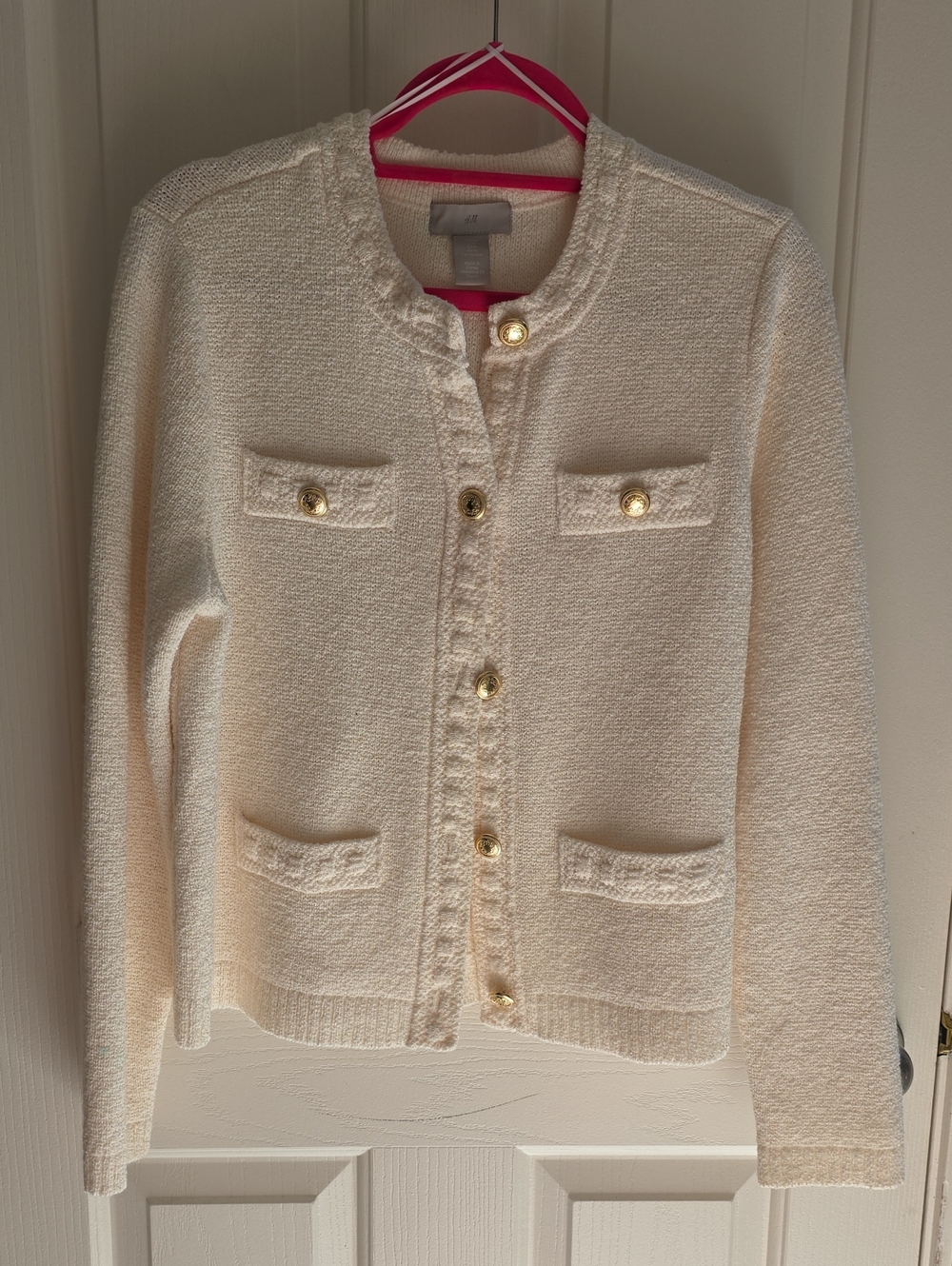 H&M Cream Bouclé Button-Front Women's Sweater Jacket